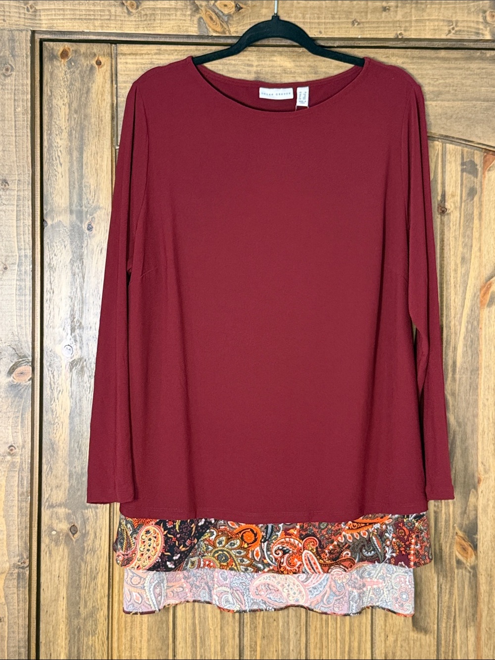 Susan Graver Burgundy Layered Paisley Hem Tunic